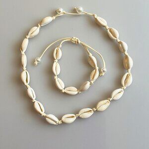 SEASHELL CHOKER NECKLACE ANKLET/BRACELET  HAWAIIAN PUKA BEACH SUMMER JEWELRY2 PC